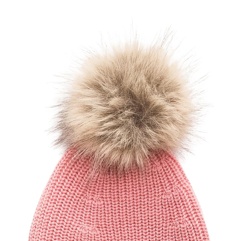 Merino Knit Pompom Beanie - Pink