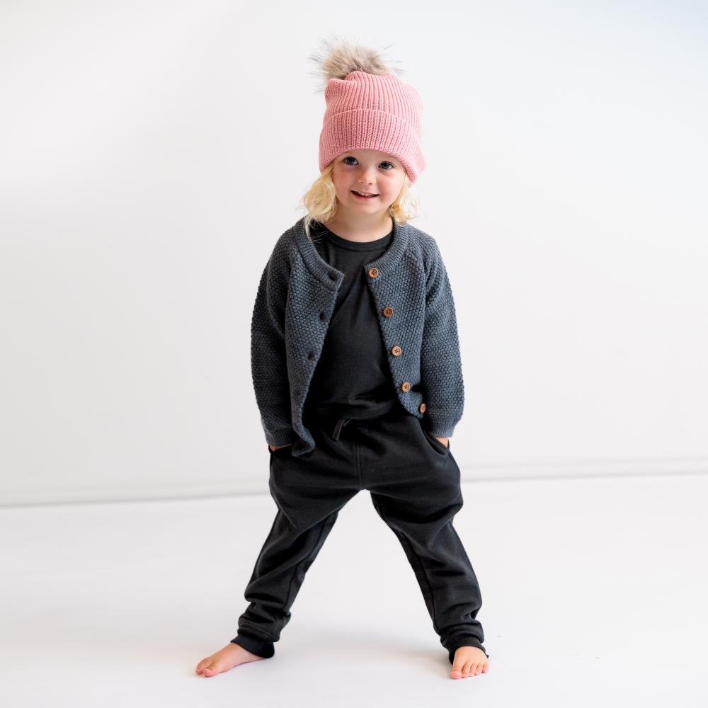 Merino Knit Pompom Beanie - Pink