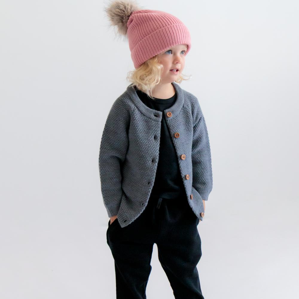 Merino Knit Pompom Beanie - Pink