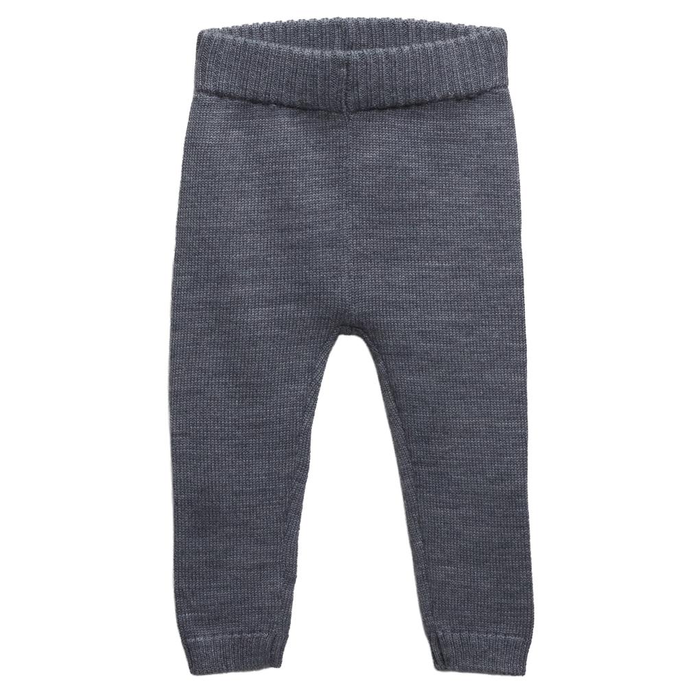 Grey woolen knitted baby pants on a white background