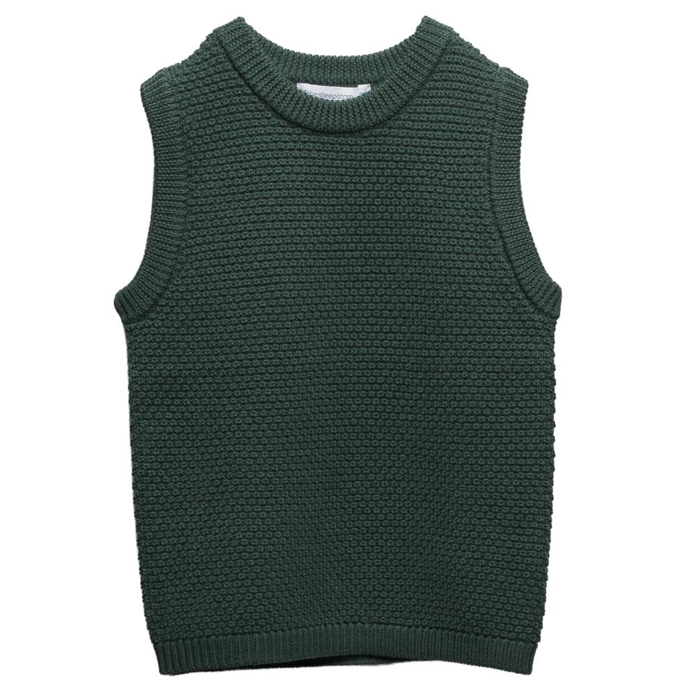Forest Green wolen knitted sleeveless sweater vest on a white background