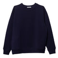 A dark navy blue merino fleece crewneck sweatshirt with long sleeves, laid flat against a solid white background.