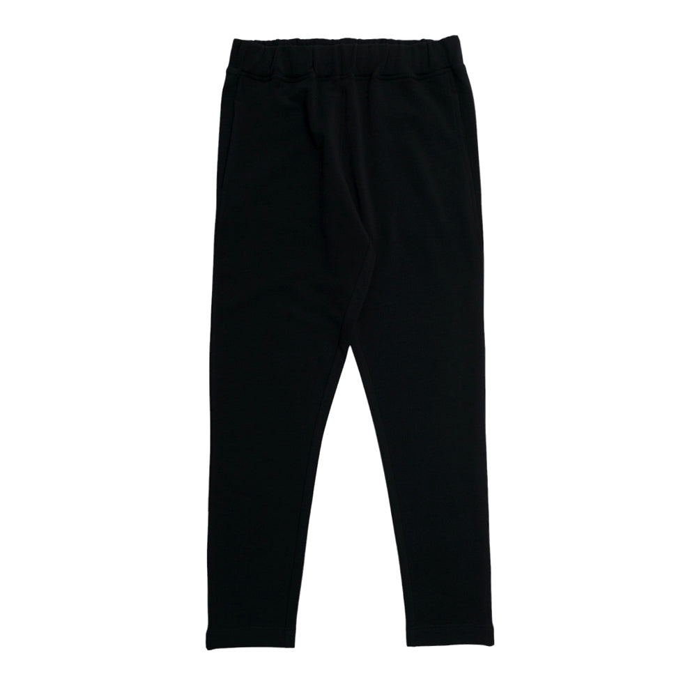 Black elastic-waist merino fleece track pants shown flat against a solid white background.