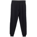 Black jogger fleece merino tencel sweatpants with an elastic waistband, drawstring, side pockets, and ribbed ankle cuffs, shown flat on a white background.