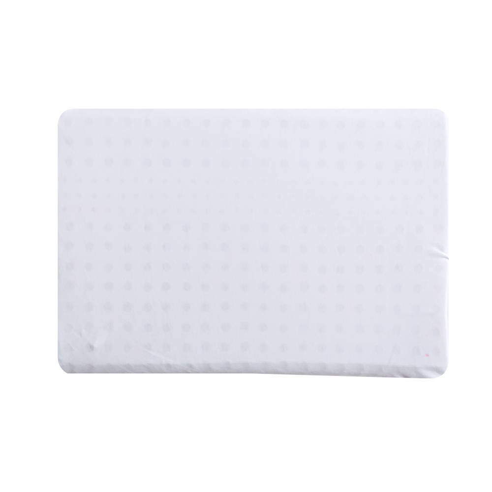 Rectangular latex pillow with White cotton pillowcase on a white background