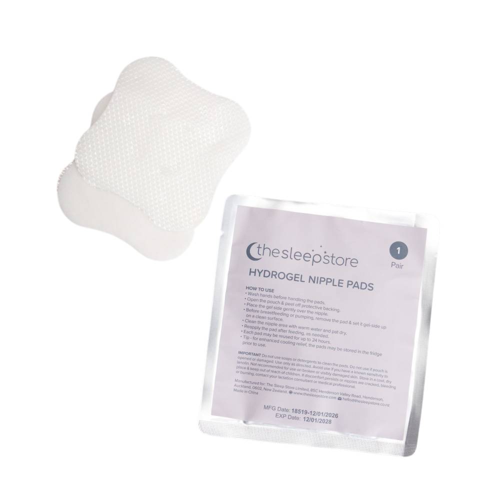 Hydrogel nipple pad with packaging on a white background