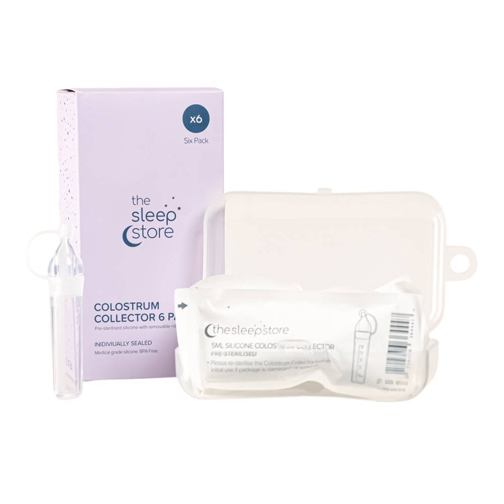 Sleep Store colostrum collector and packaging on a white background