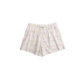 Floral patterned cotton pyjama shorts on a white background