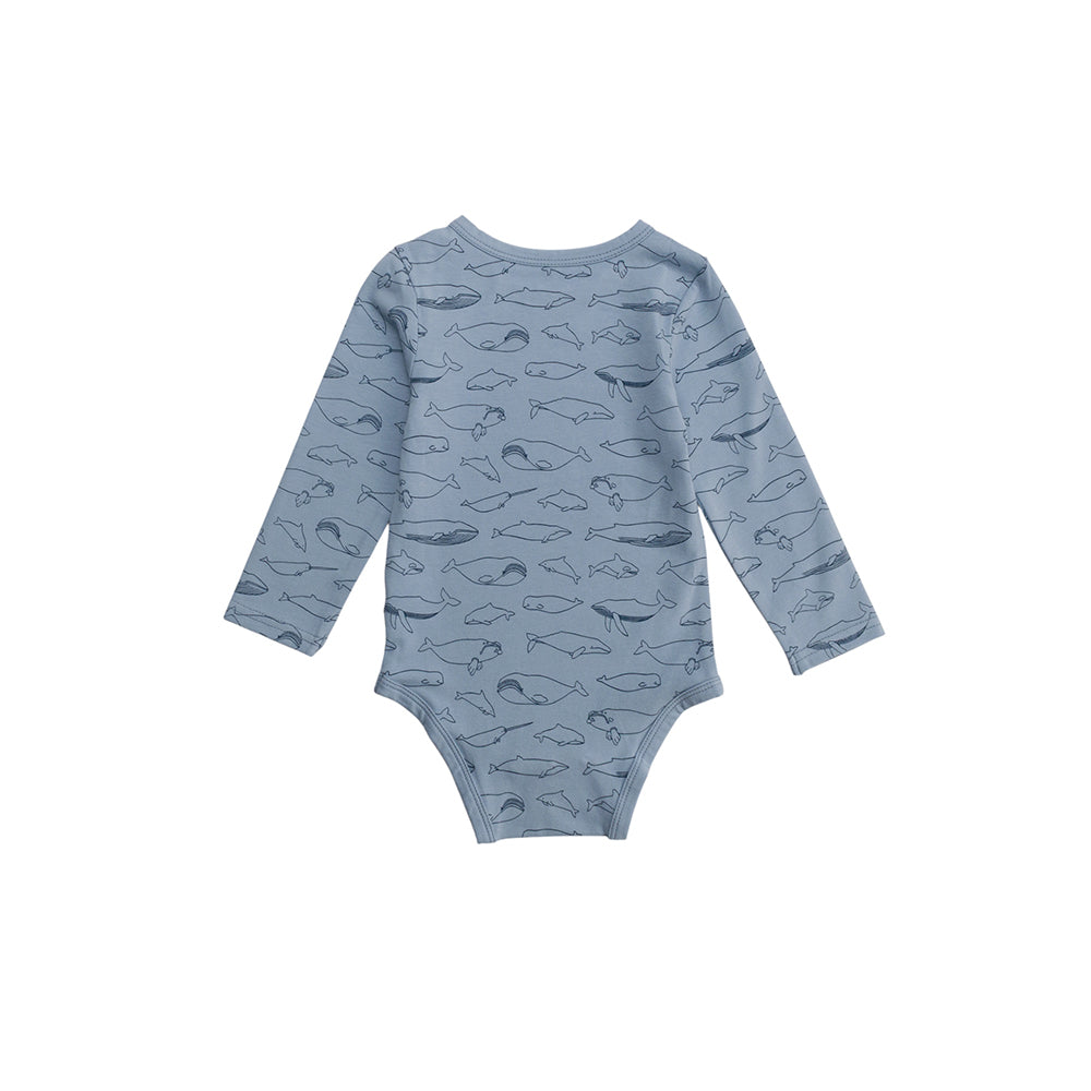 Organic Cotton Long Sleeve Bodysuit - Blue Whales