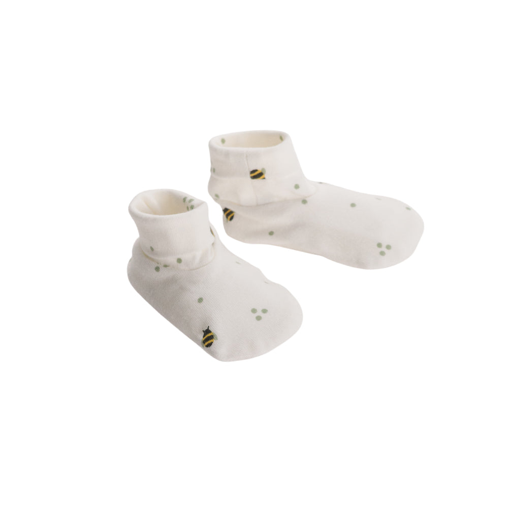 Bee Print Booties on a white background