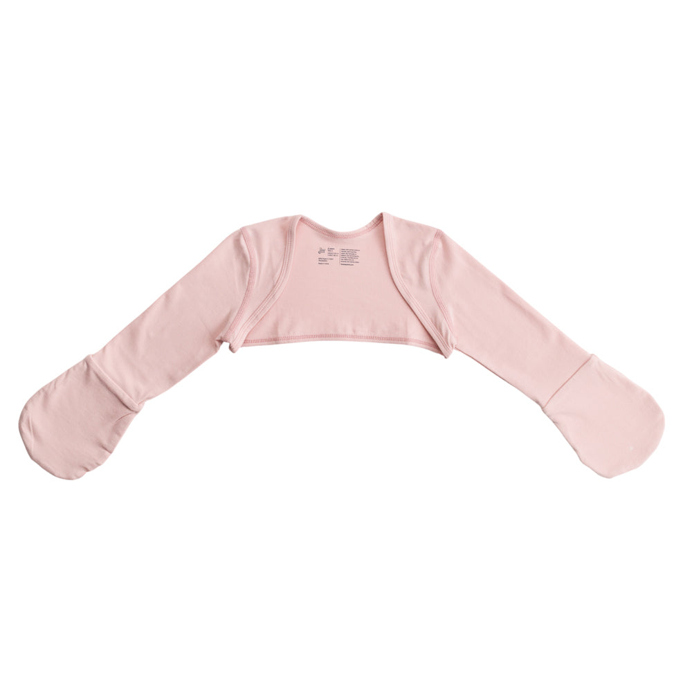 Pink cotton mitten sleeves shown on a white background