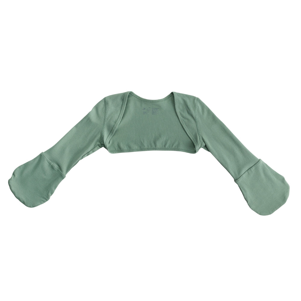 Green long-sleeve stay on mitten top on a white background