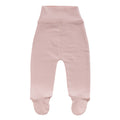 Blush pink colour baby footed pants on a white background. 
