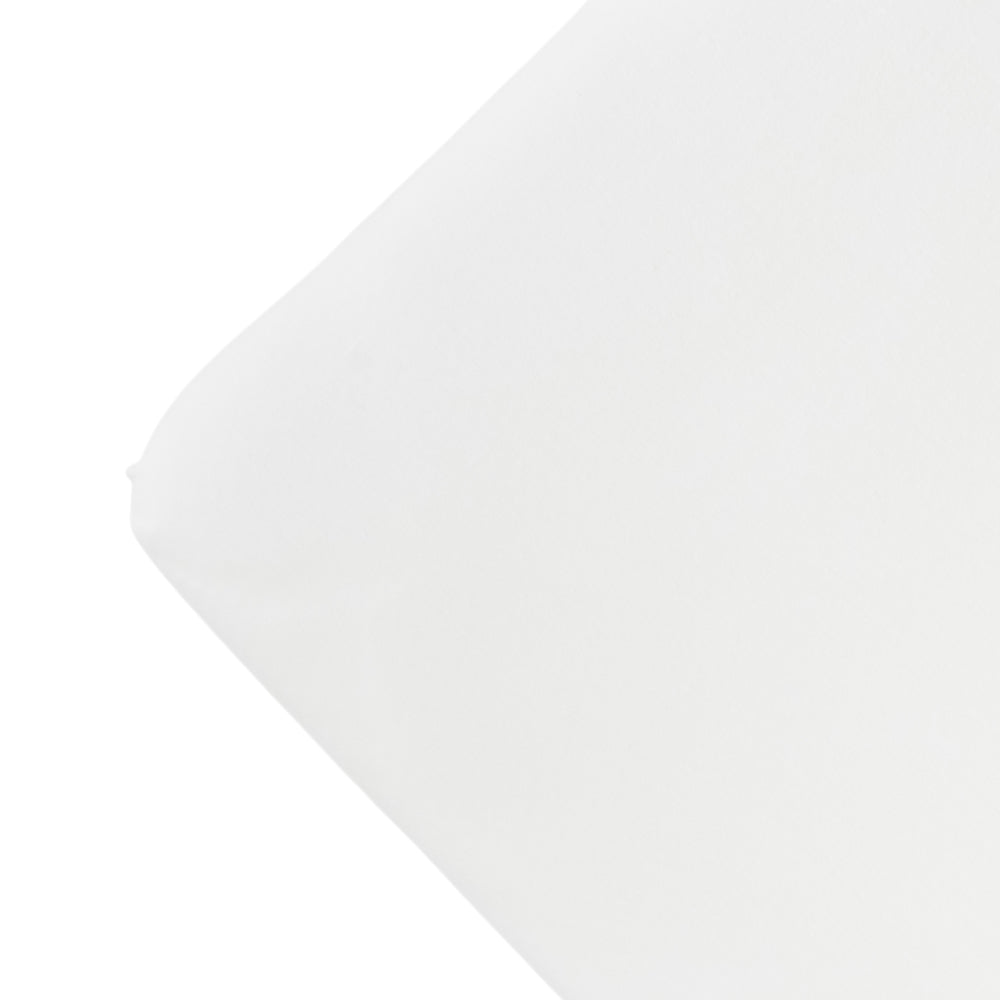 The corner of a mattress with a Natural colour fitted sheet, on a white background. 