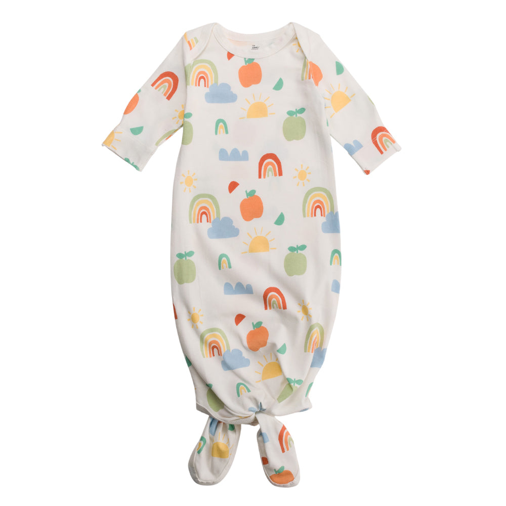 Cotton Knotted Gown in rainbow print on a white background