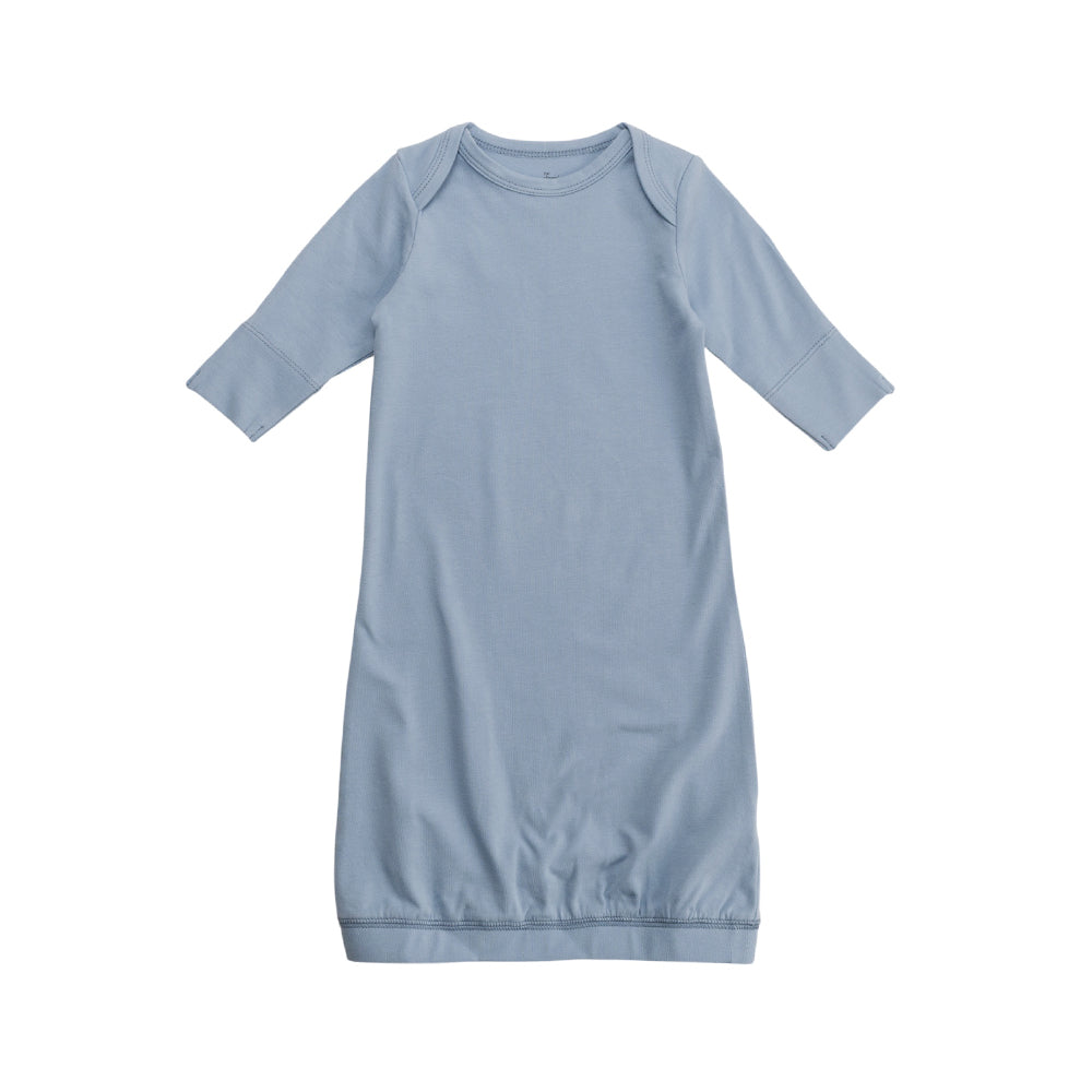 Light blue organic cotton nightgown with long sleeves on a white background