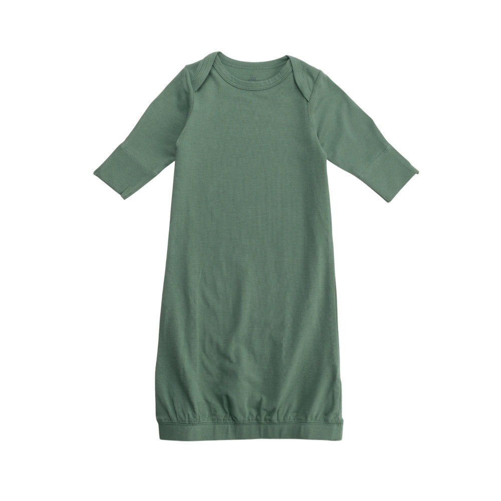 Green cotton baby long sleeve night gown on a white background