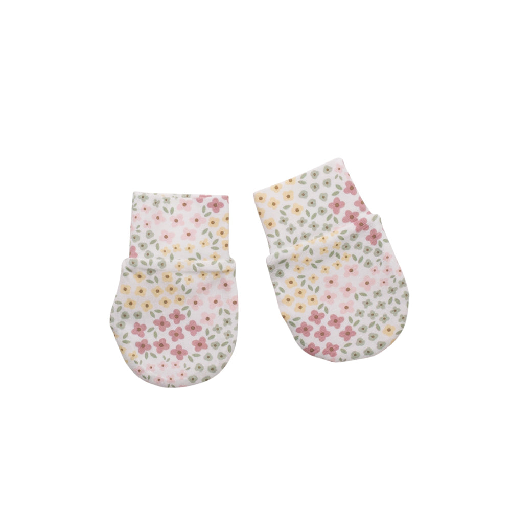 Organic Cotton Newborn Mittens - Pink Bea Floral