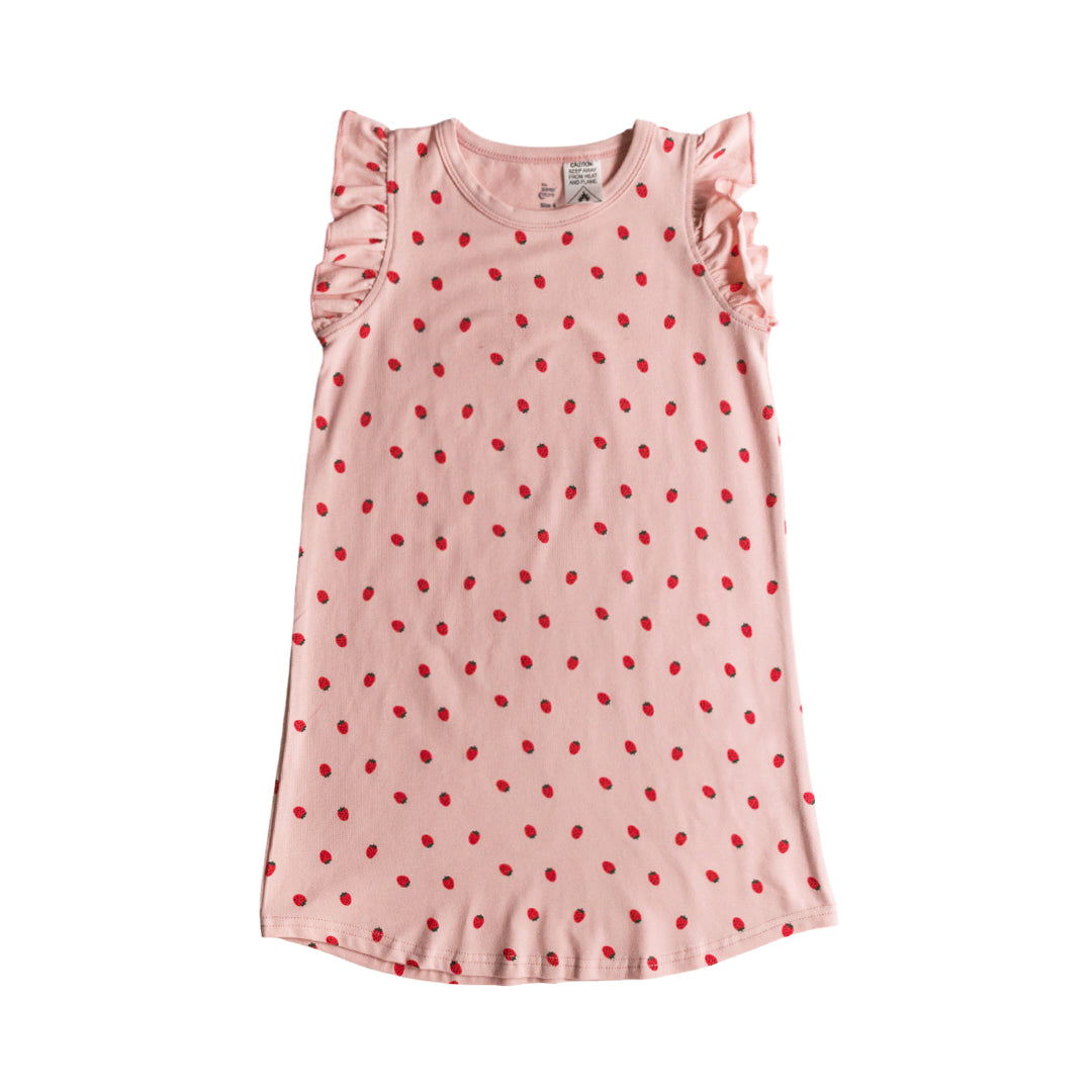 Blush Strawberries print cotton summer nightie on a white background
