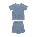 Blue Whale print summer short sleeve pyjamas on a white background