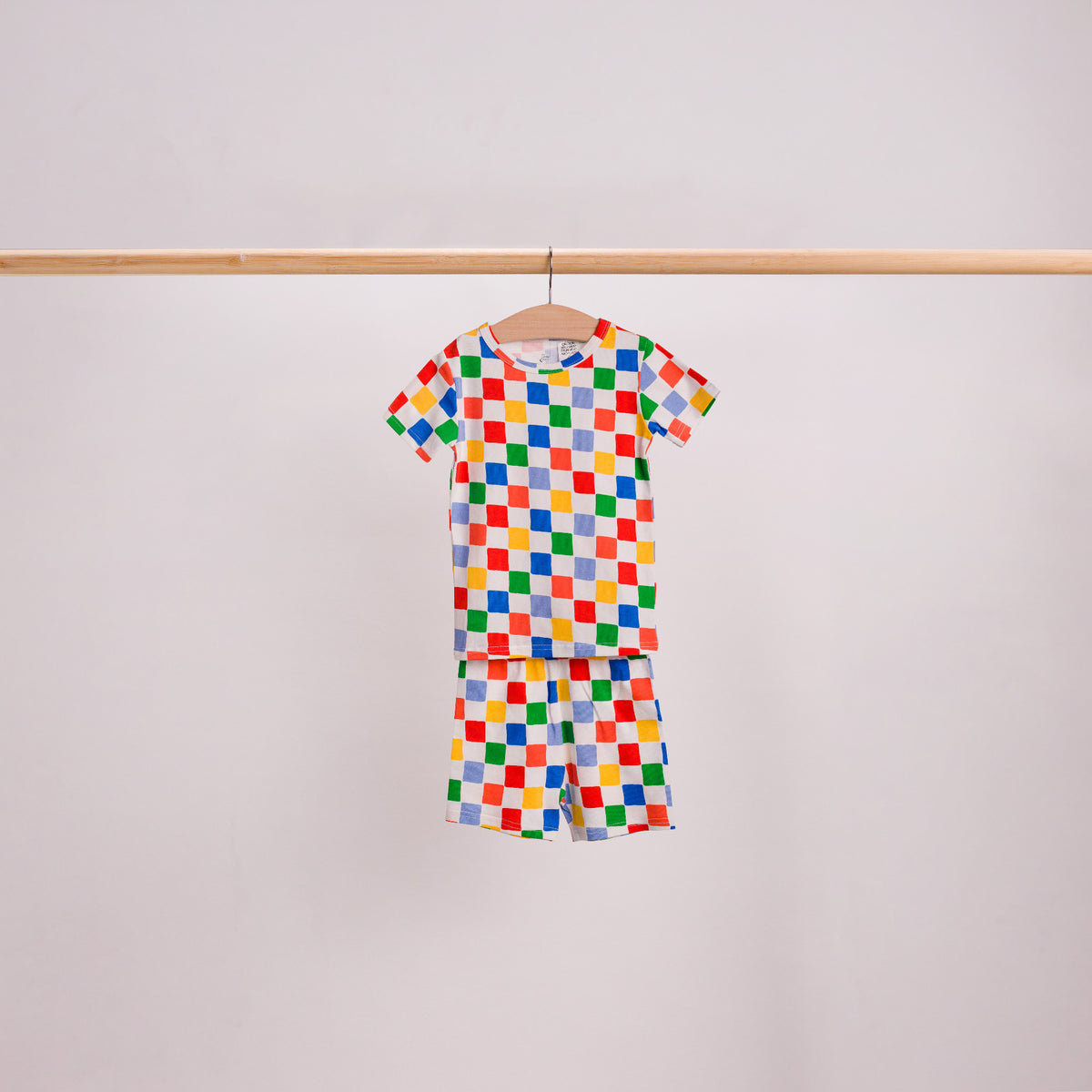 Hanging shot of Summer PJs in Bright Check. 