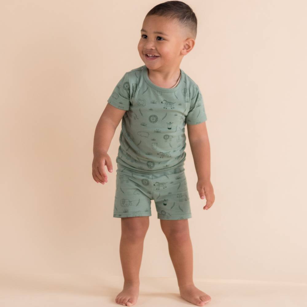 Organic Cotton Short Sleeve Pyjamas - Fern Safari