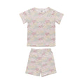 Pink Floral print summer short sleeve pyjamas on a white background