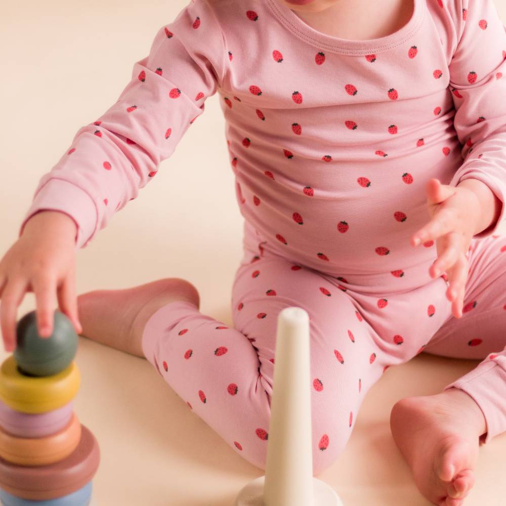 Organic Cotton Long Sleeve Pyjamas - Blush Strawberries