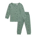 Cotton Pyjama set in Green Safari print on a white background