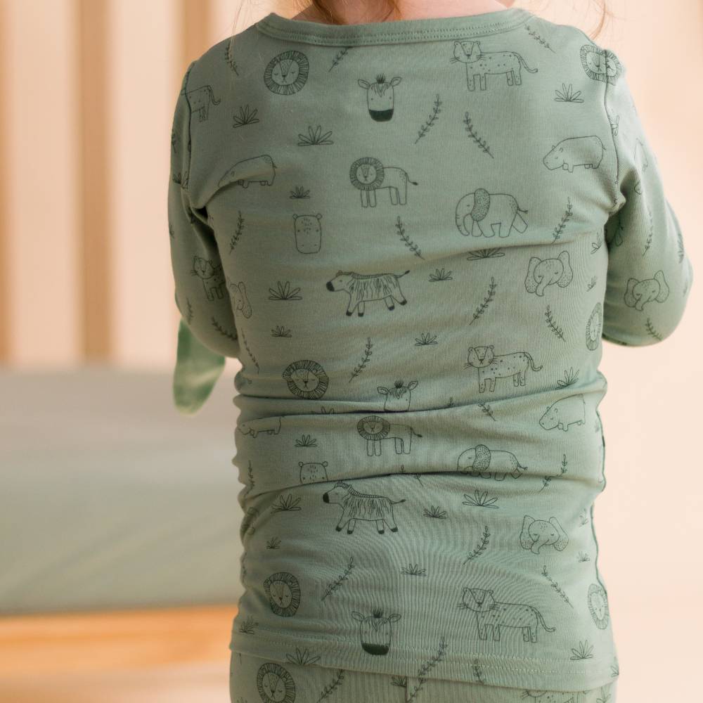 Organic Cotton Long Sleeve Pyjamas - Fern Safari