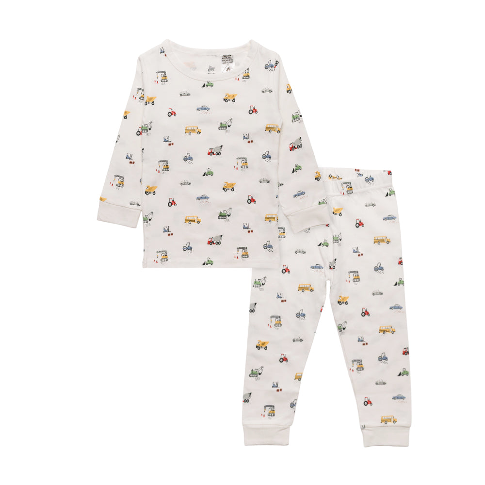 Cotton Pyjama set in Transport print on a white background