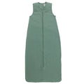 A green sleeveless cotton baby sleep sack shown flat against a white background.