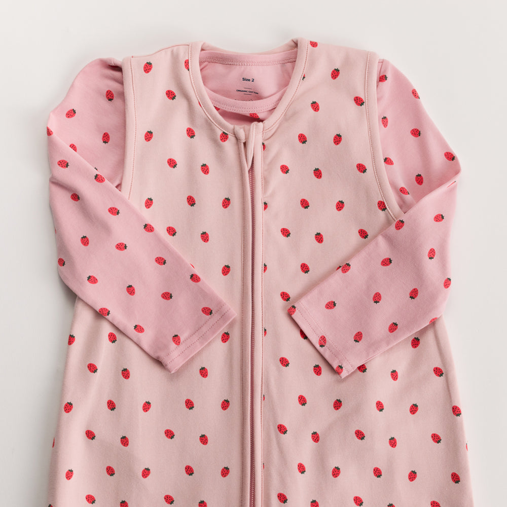 1.0 tog Organic Cotton Sleeping Bag - Blush Strawberries