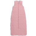 A pink sleeveless cotton baby sleep sack shown flat against a white background.