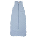 A blue sleeveless cotton baby sleep sack shown flat against a white background.
