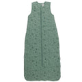 A green safari print sleeveless cotton baby sleep sack shown flat against a white background.