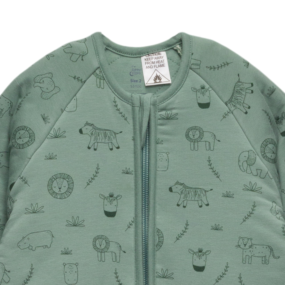 3.0 tog Organic Cotton Sleeved Sleep Suit - Fern Safari