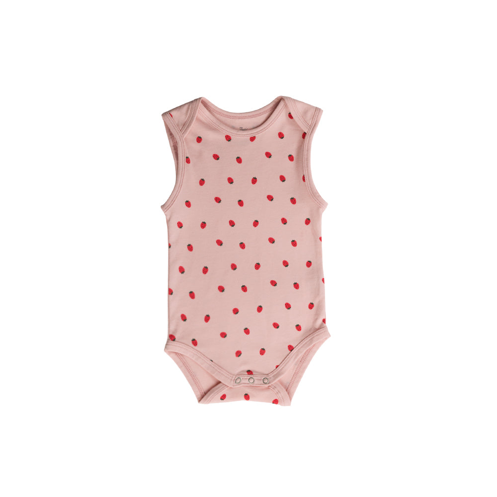 Blush Strawberries print cotton singletsuit on a white background