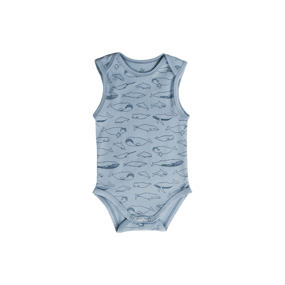 Blue Whale print cotton singletsuit on a white background