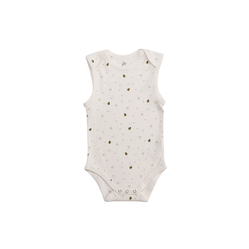 Natural Bees print cotton singletsuit on a white background