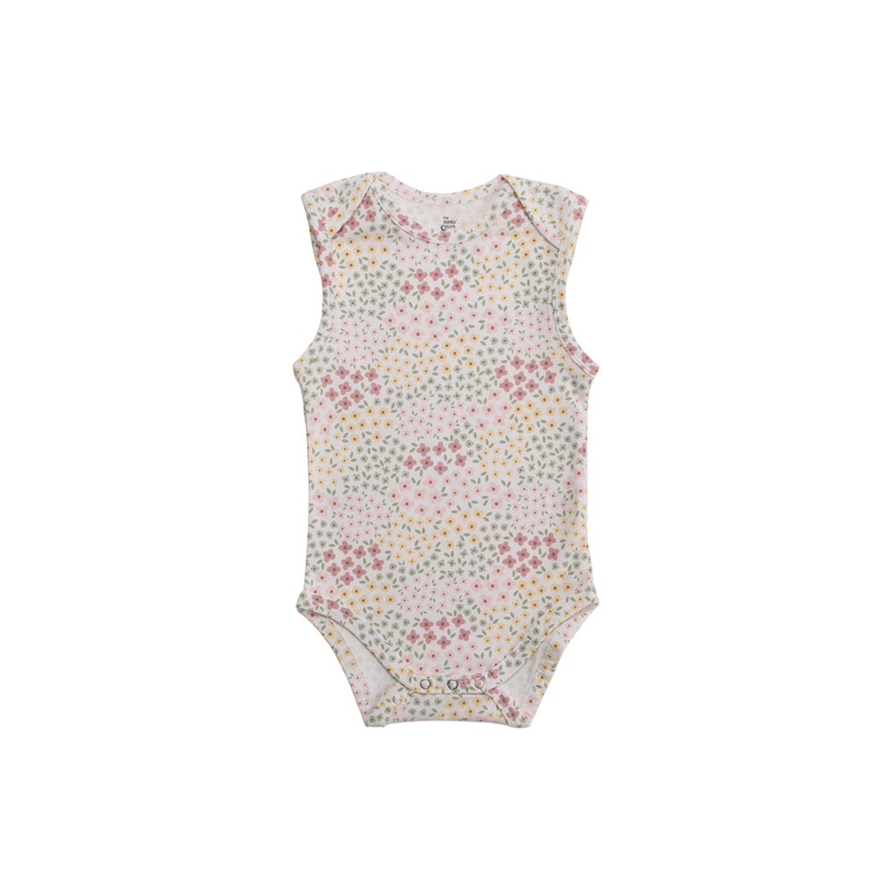 Pink Floral print cotton singletsuit on a white background