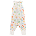 Baby sleepsuit with colorful patterns on a white background