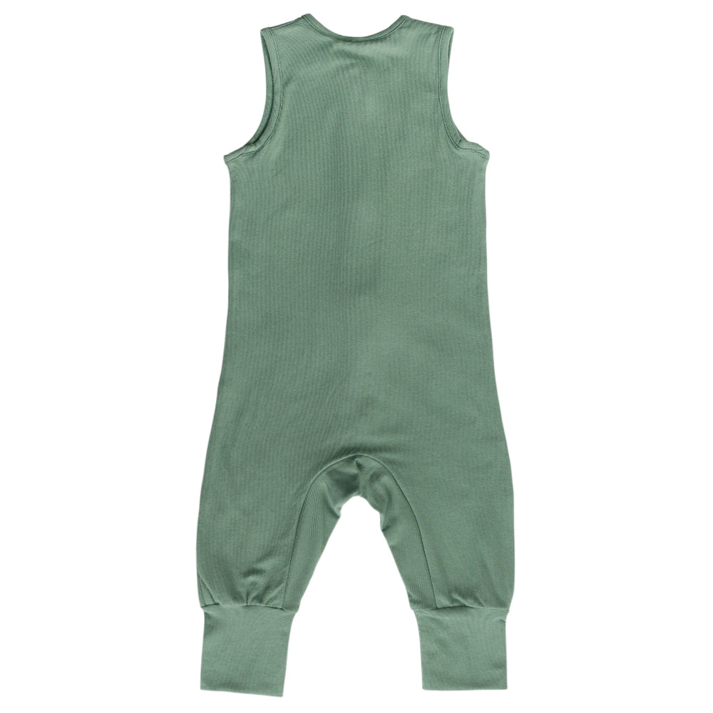 Green baby sleepsuit on a white background