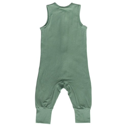 Green baby sleepsuit on a white background