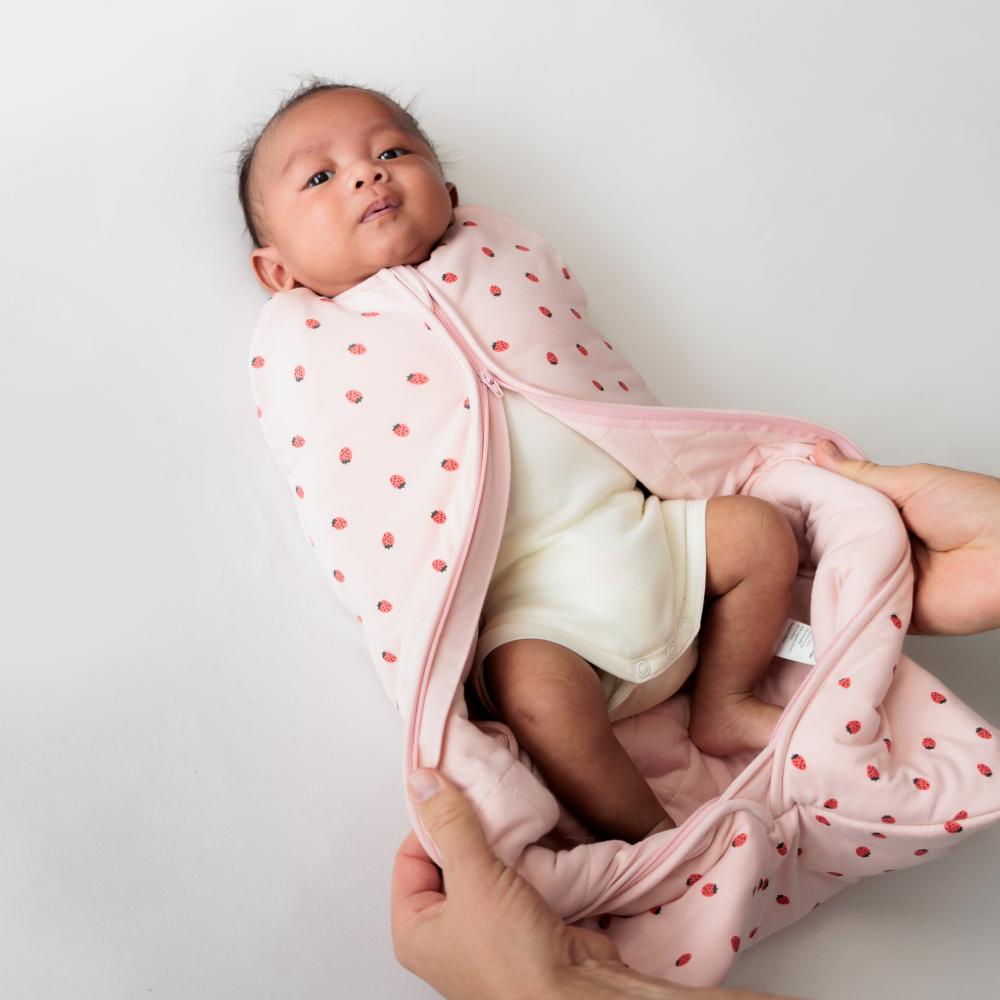 3.0 tog Organic Cotton Transition Swaddle Bag - Blush Strawberries