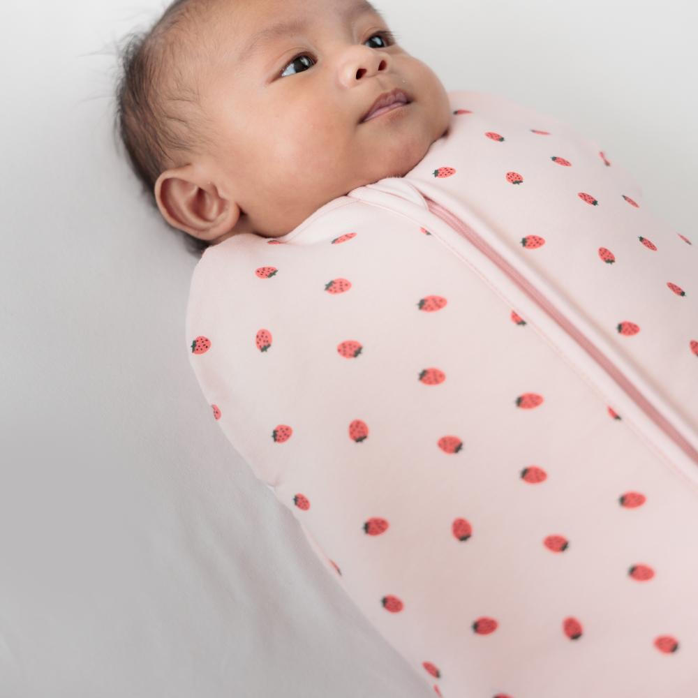 3.0 tog Organic Cotton Transition Swaddle Bag - Blush Strawberries