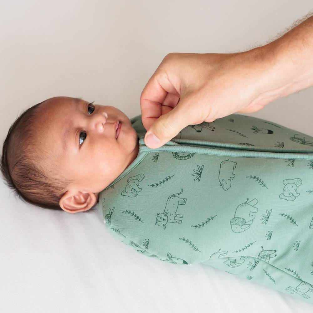 3.0 tog Organic Cotton Transition Swaddle Bag - Fern Safari
