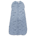 Blue baby sleeping bag with whale pattern on a white background