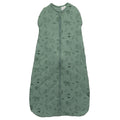 Green baby sleeping bag with animal pattern on a white background