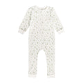 Cotton baby onesie with a subtle pattern on a white background